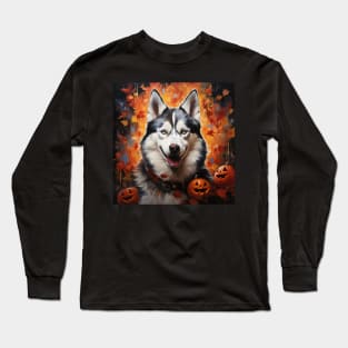 Siberian Husky painted in Halloween style Long Sleeve T-Shirt